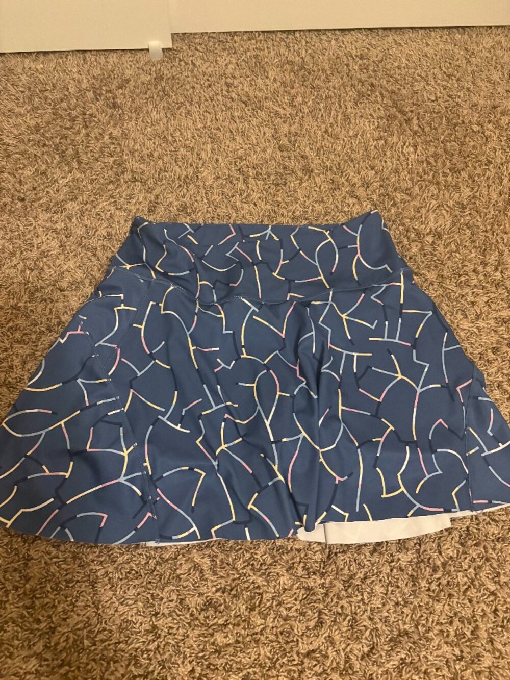 Athleta Ace Printed Tennis Skort 15.5" Medium Blue Geometric Print Undershorts